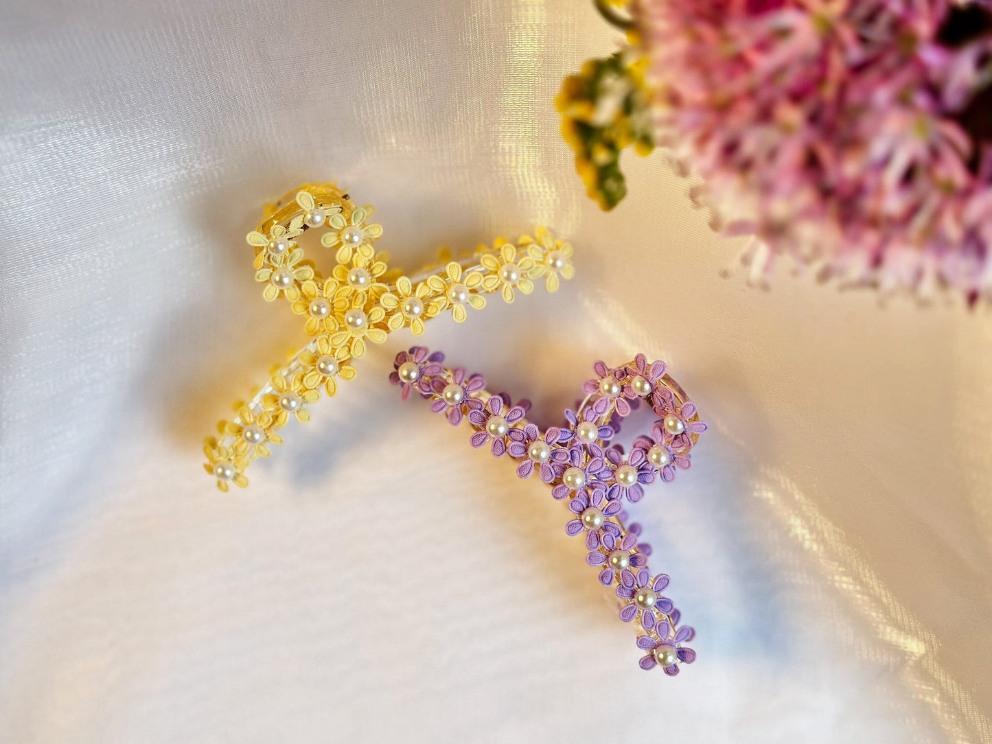 Daisy Flower Hair Claw Lilac and Yellow