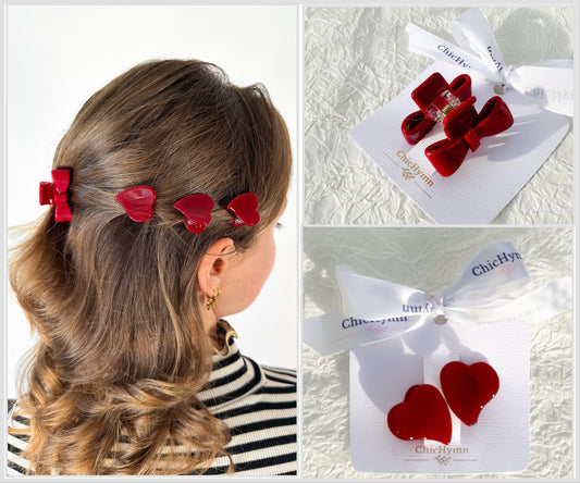 Cute Christmas Red Hair Clips Set